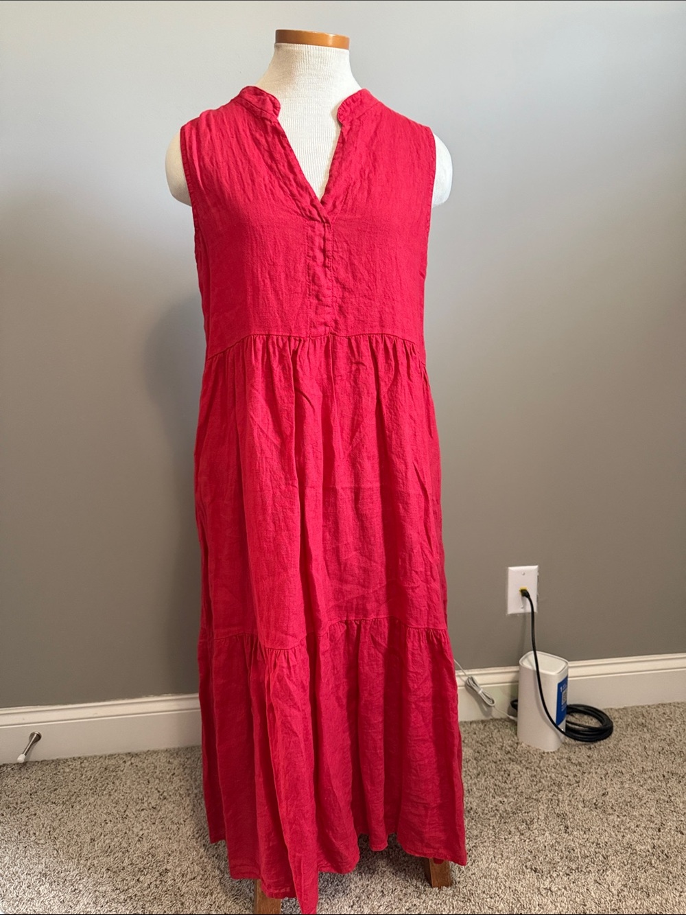 Bellambra - Women’s Sleeveless Tiered Maxi Linen Dress - Red - Size Small